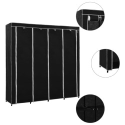 Roupeiro com 4 compartimentos 175x45x170 cm preto