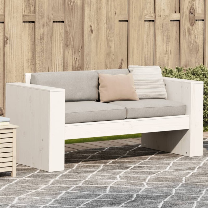 Sofá de 2 lugares para jardim 134x60x62 cm pinho maciço branco-Sofás para exterior-Home Retail