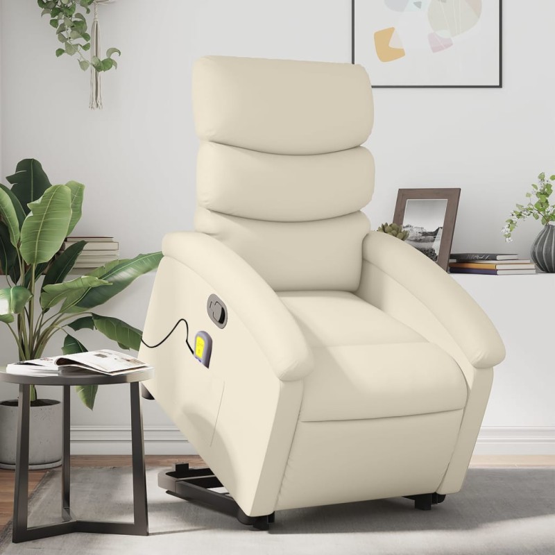 Poltrona reclinável de massagens couro artificial cor creme-Poltronas-Home Retail