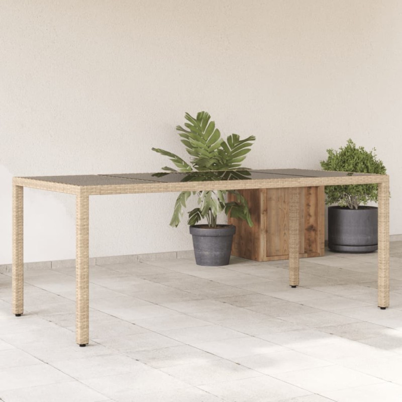 Mesa de jardim com tampo de vidro 190x90x75 cm vime PE bege-Mesas de jardim-Home Retail