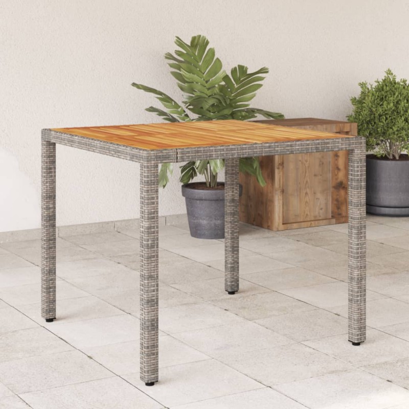 Mesa de jardim com tampo de madeira de acácia vime PE cinzento-Mesas de jardim-Home Retail