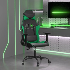 Cadeira gaming massagens couro artificial preto e verde