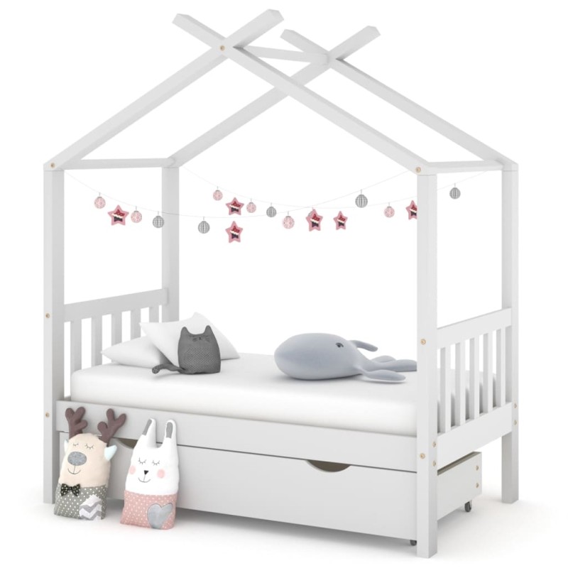 Estrutura cama criança c/ gaveta 70x140 cm pinho maciço branco-Berços e camas infantis-Home Retail