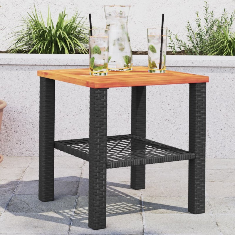 Mesa de jardim 40x40x42 cm vime PE e madeira de acácia preto-Mesas de jardim-Home Retail