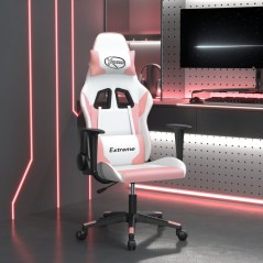 Cadeira gaming massagens couro artificial branco e rosa