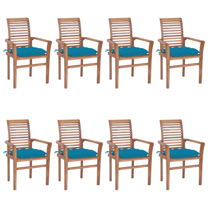 Cadeiras de jantar 8 pcs c/ almofadões azul-claro teca maciça-Cadeiras de jardim-Home Retail