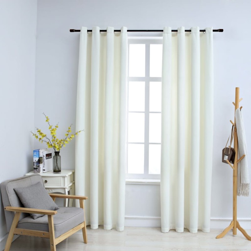 Cortinas blackout com argolas 2 pcs 140x175 cm veludo creme-Persianas e cortinas-Home Retail