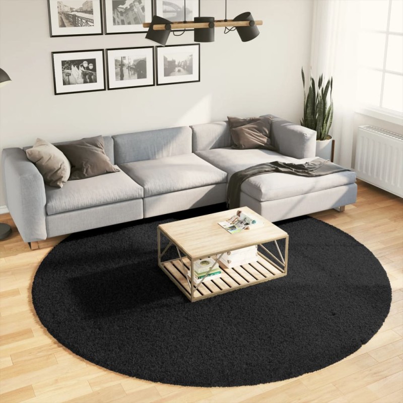 Tapete de pelo curto OVIEDO Ø 240 cm preto-Tapetes-Home Retail