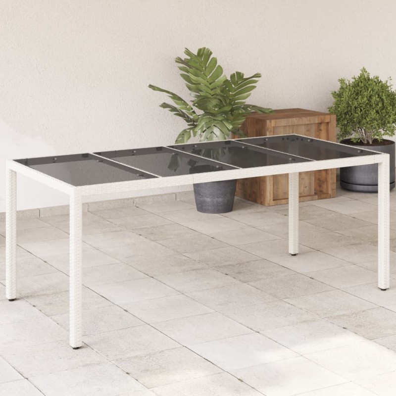 Mesa de jardim com tampo de vidro 190x90x75 cm vime PE branco-Mesas de jardim-Home Retail