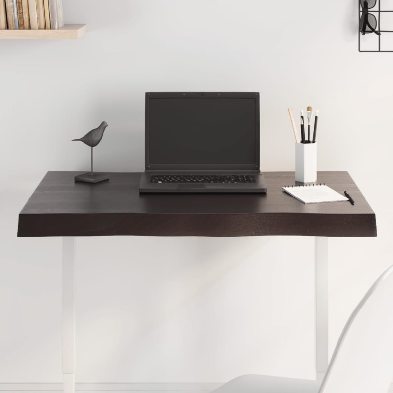 Tampo de mesa com bordas vivas maciço tratado castanho-escuro-Tampos de mesa-Home Retail