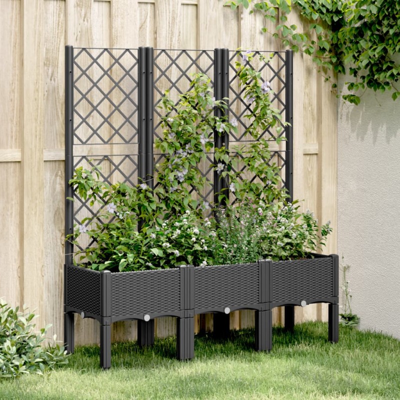 Vaso/floreira de jardim c/ treliça 120x40x142 cm PP preto-Vasos e floreiras-Home Retail