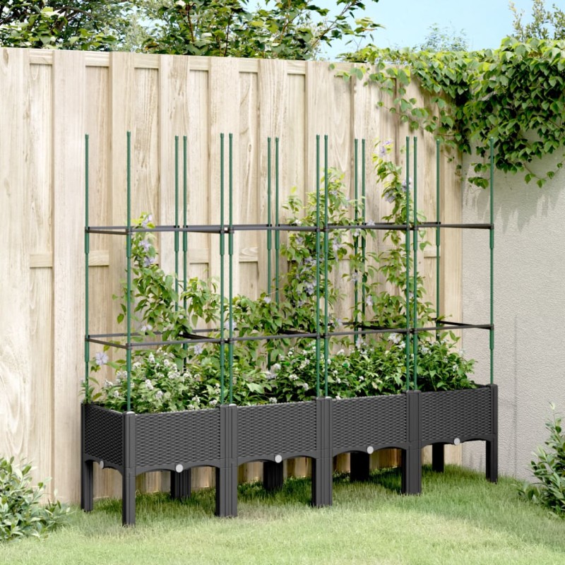 Vaso/floreira de jardim c/ treliça 160x40x142,5 cm PP preto-Vasos e floreiras-Home Retail