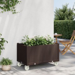 Vaso/floreira de jardim com rodas 80x50x54 cm PP castanho