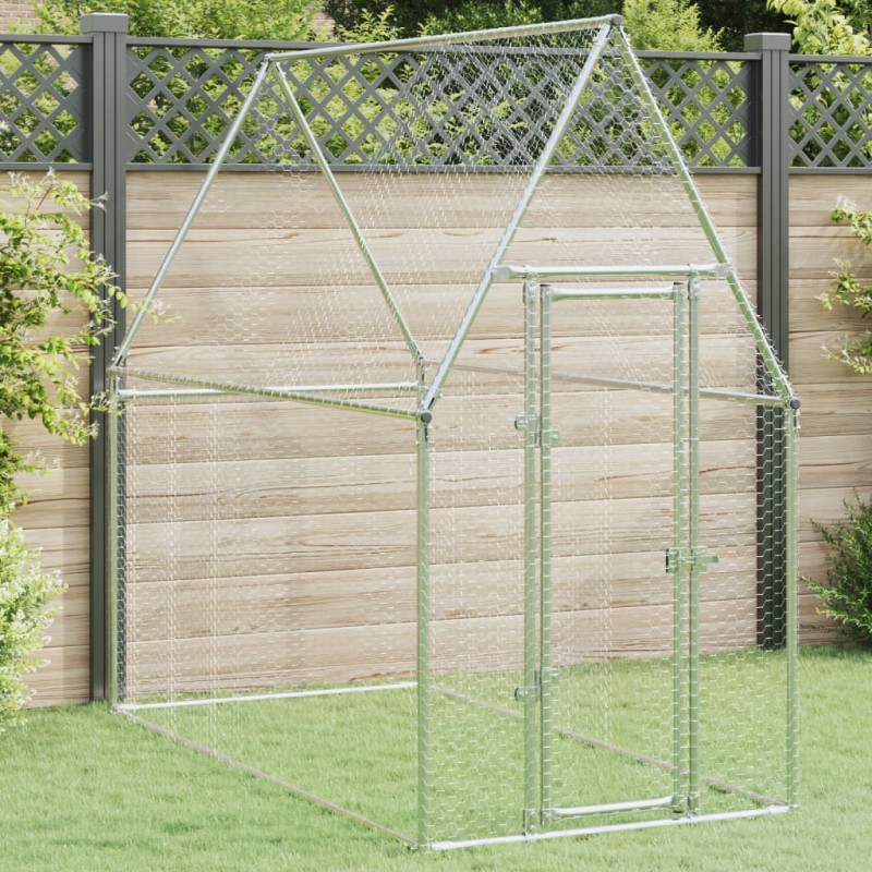 Galinheiro 200x100x190 cm aço galvanizado prateado-Casotas e gaiolas para animais pequenos-Home Retail