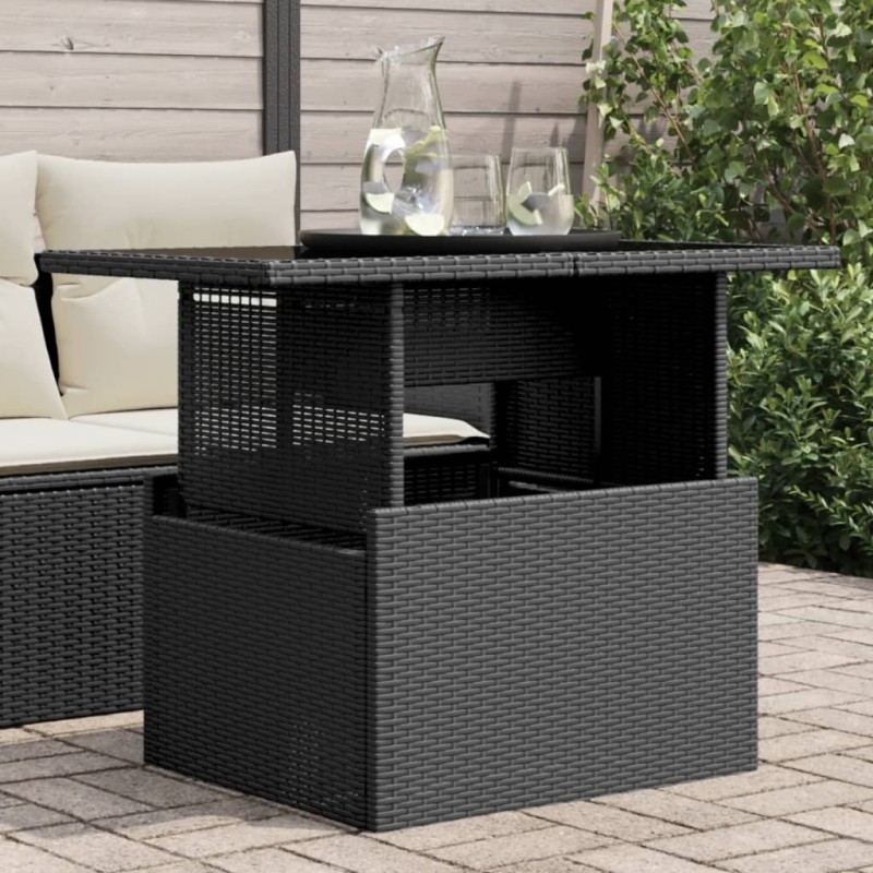 Mesa de jardim com tampo de vidro 100x55x73 cm vime PE preto-Mesas de jardim-Home Retail