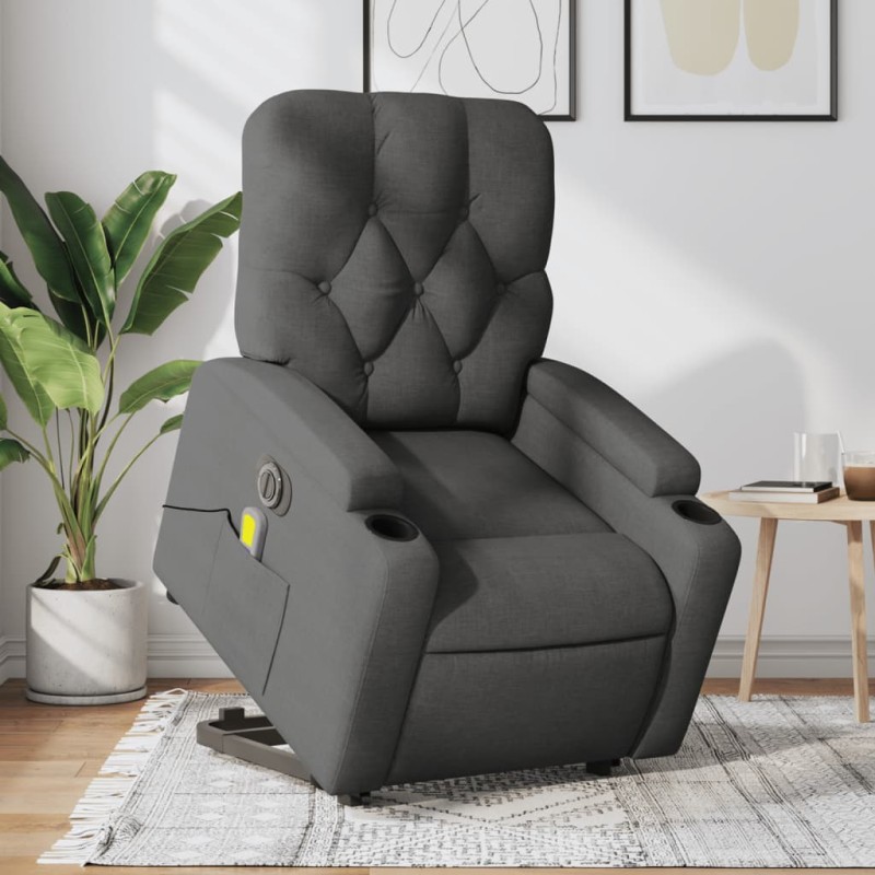 Poltrona elétrica elevatória massagens tecido cinzento-escuro-Poltronas-Home Retail