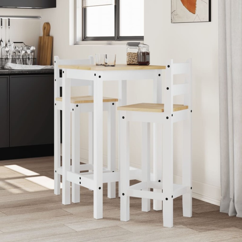 3 pcs conjunto de bar pinho maciço branco-Conjuntos de móveis para cozinha e sala de jantar-Home Retail