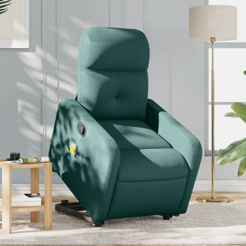 Poltrona reclinável elevatória de massagens tecido verde-escuro-Poltronas-Home Retail