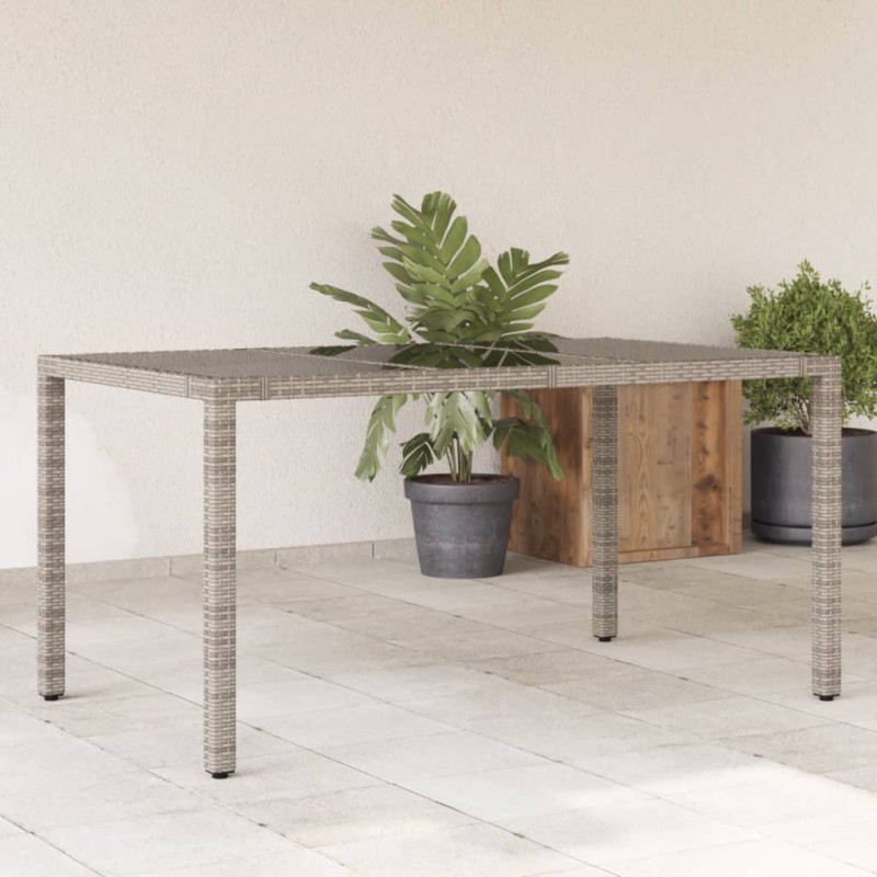 Mesa de jardim com tampo de vidro 150x90x75 cm vime PE cinzento-Mesas de jardim-Home Retail