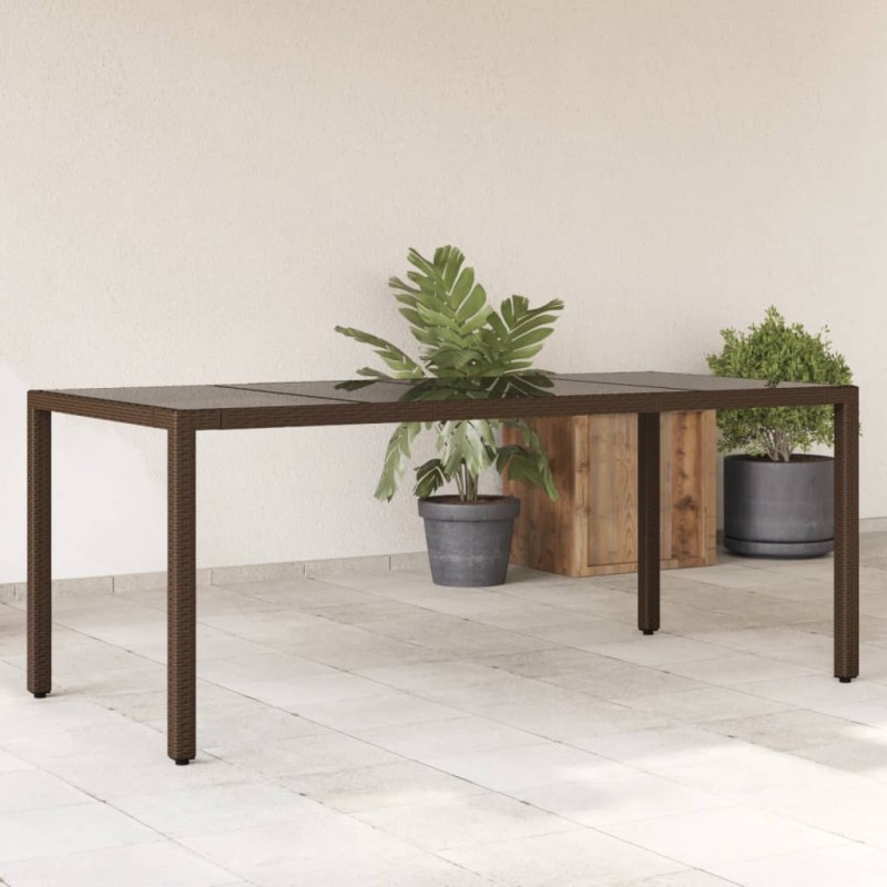 Mesa de jardim com tampo de vidro 190x90x75 cm vime PE castanho-Mesas de jardim-Home Retail