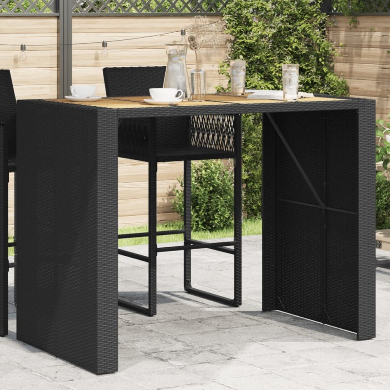 Mesa de jardim com tampo em acácia 145x80x110 cm vime PE preto-Mesas de jardim-Home Retail