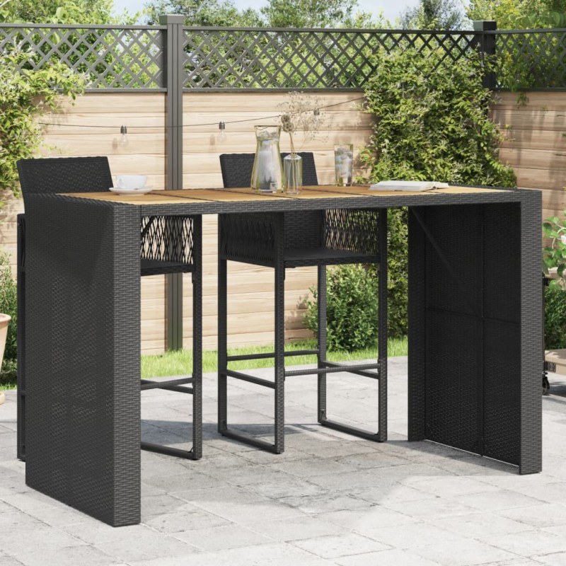 Mesa de jardim com tampo em acácia 185x80x110 cm vime PE preto-Mesas de jardim-Home Retail