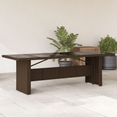 Mesa de jardim com tampo de vidro 240x90x75 cm vime PE castanho