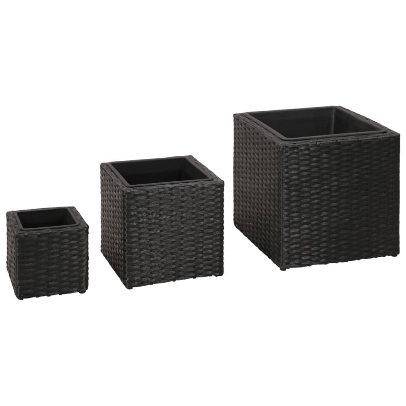 Vasos/floreiras de jardim 3 pcs vime PE preto-Vasos e floreiras-Home Retail