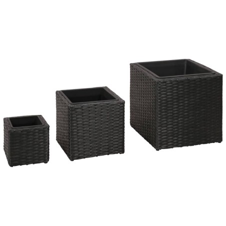 Vasos/floreiras de jardim 3 pcs vime PE preto