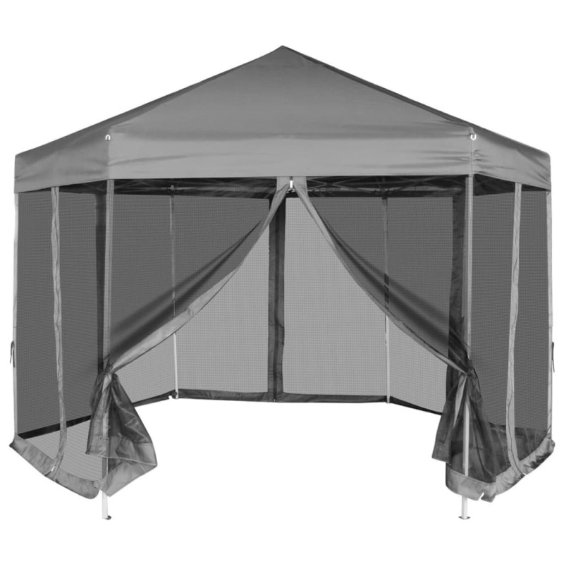 Tenda festas pop-up hexagonal, 6 paredes, cinzento 3,6x3,1m-Toldos e gazebos-Home Retail