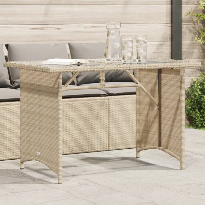 Mesa de jardim com tampo de vidro 110x68x70 cm vime PE bege-Mesas de jardim-Home Retail