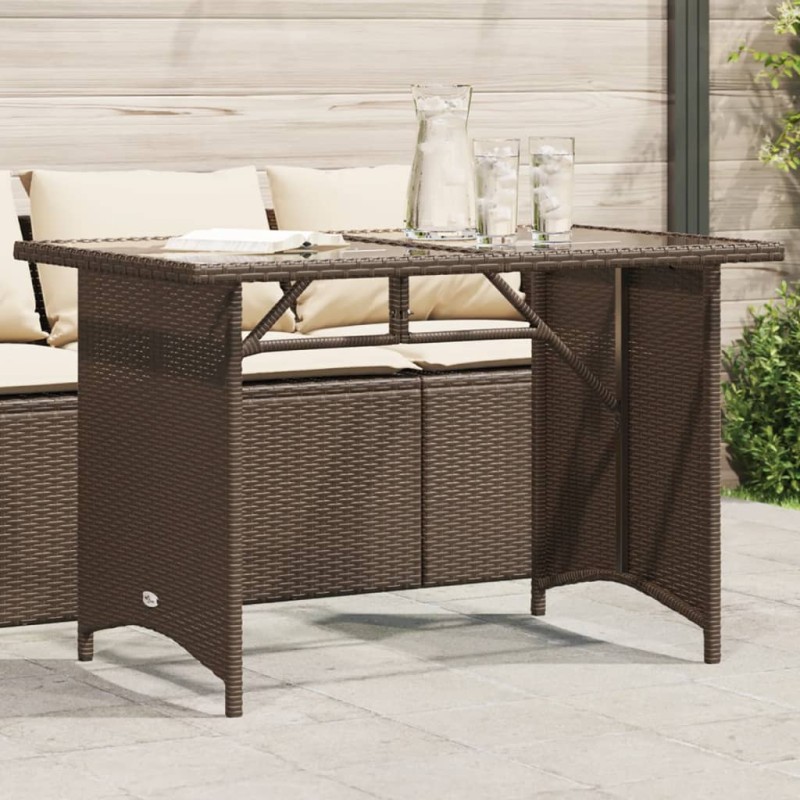 Mesa de jardim com tampo de vidro 110x68x70 cm vime PE castanho-Mesas de jardim-Home Retail