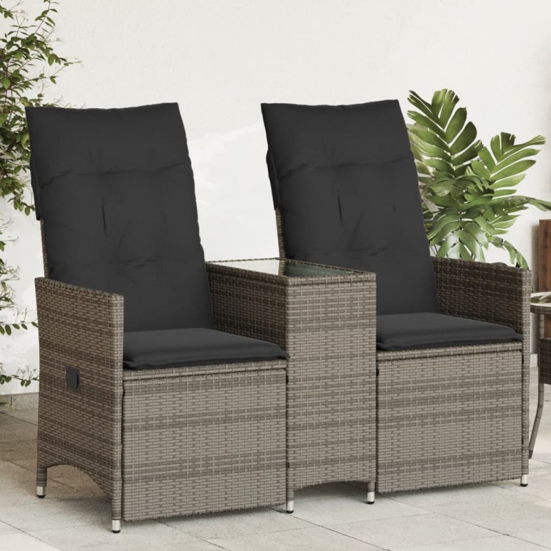 Sofá de jardim reclinável 2 lugares com mesa vime PE cinzento-Sofás para exterior-Home Retail