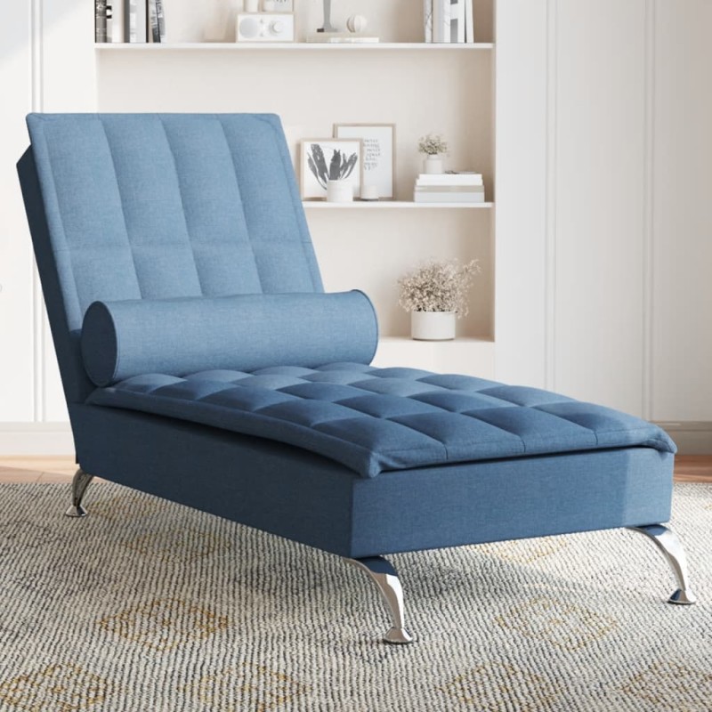 Chaise lounge de massagem com rolo tecido azul-Cadeiras de descanso-Home Retail