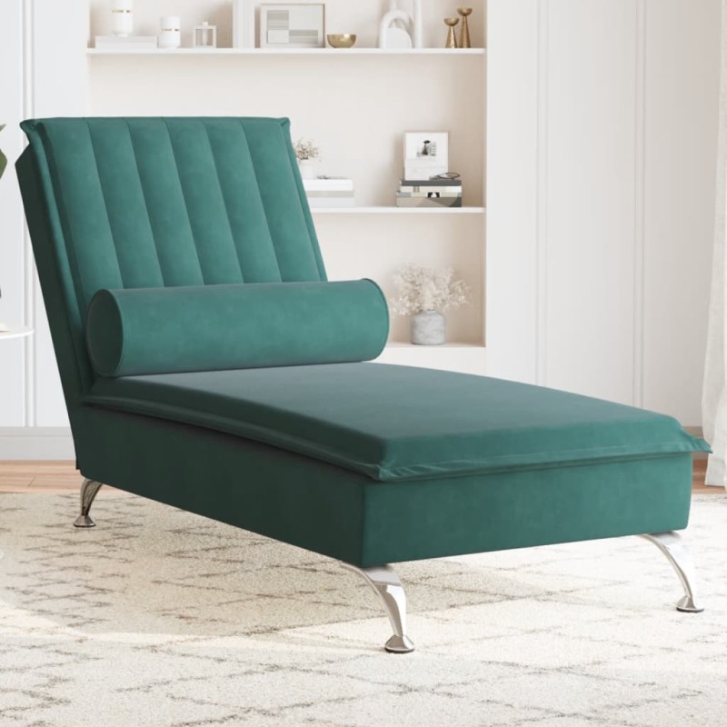 Chaise lounge de massagem com rolo tecido verde-escuro-Cadeiras de descanso-Home Retail