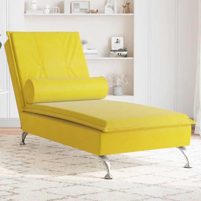 Chaise lounge de massagem com rolo veludo amarelo-Cadeiras de descanso-Home Retail