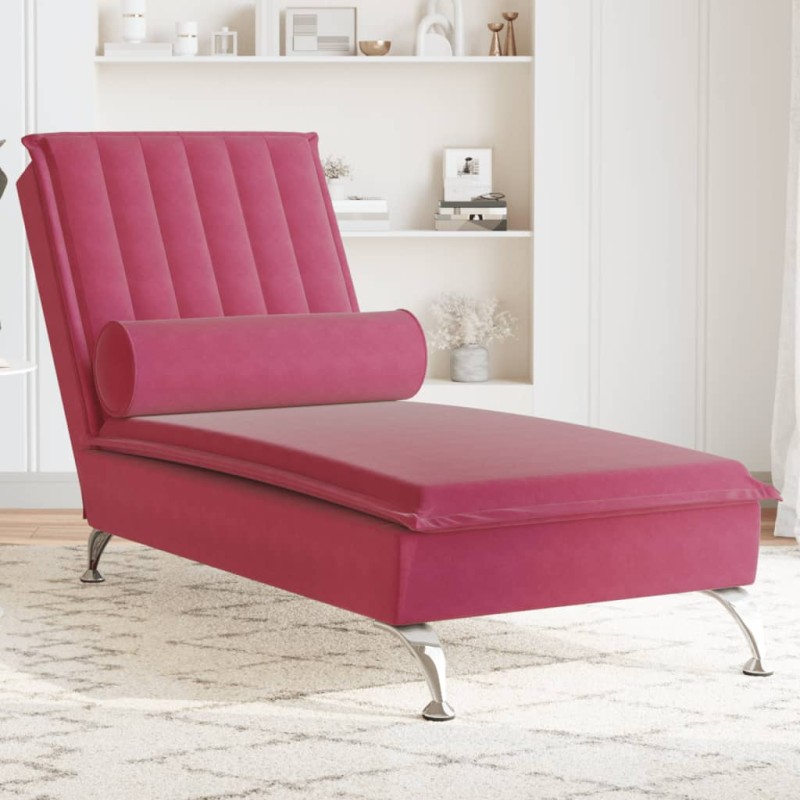 Chaise lounge de massagem com rolo veludo vermelho tinto-Cadeiras de descanso-Home Retail