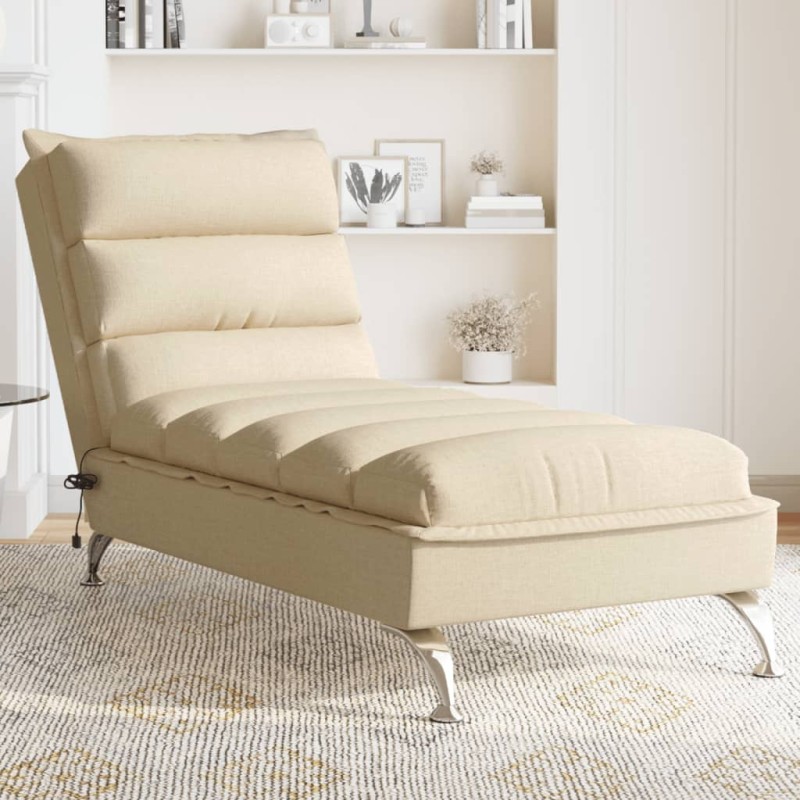 Chaise lounge de massagem com almofadões tecido creme-Cadeiras de descanso-Home Retail