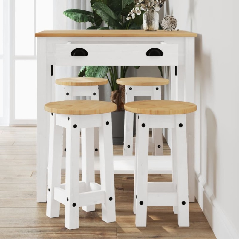 5 pcs conjunto de bar pinho maciço branco-Conjuntos de móveis para cozinha e sala de jantar-Home Retail