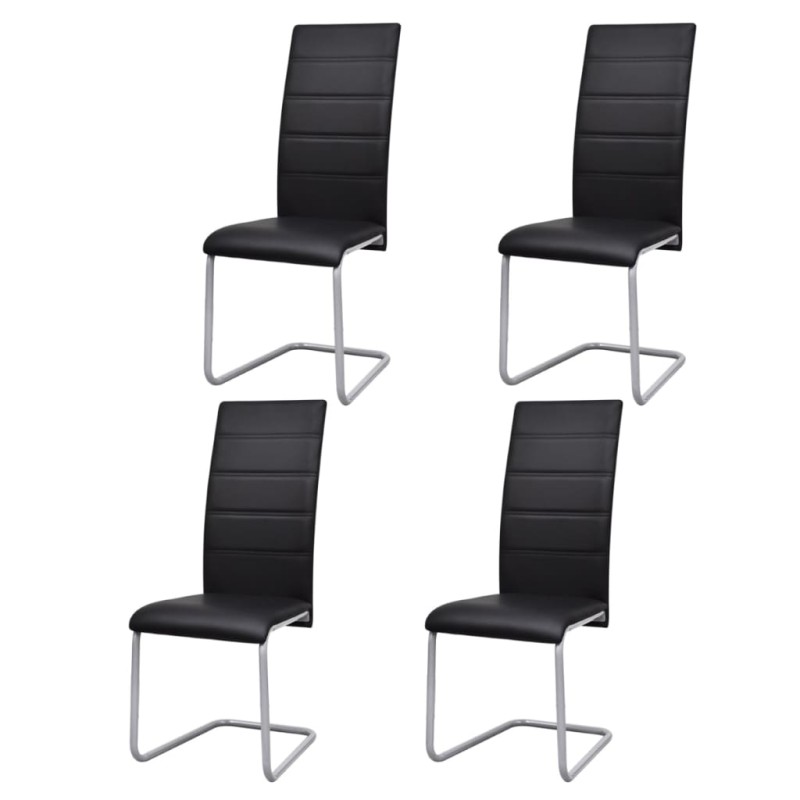 Cadeiras de jantar cantilever 4 pcs couro artificial preto-Cadeiras de cozinha e sala de jantar-Home Retail