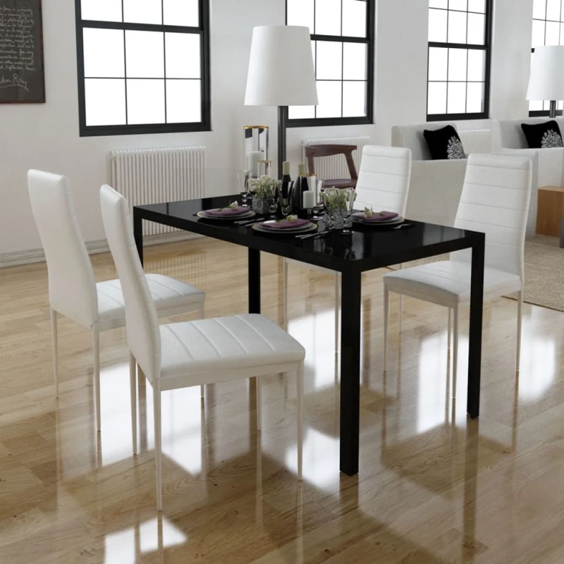 Conjunto mesa de jantar 5 pcs preto e branco-Conjuntos de móveis para cozinha e sala de jantar-Home Retail