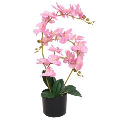 Planta orquídea artificial com vaso 65 cm rosa