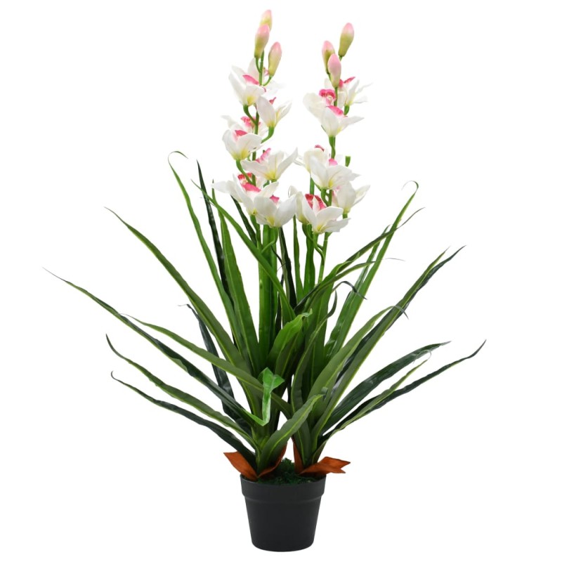 Planta orquídea cymbidium artificial com vaso 100 cm verde-Flores sintéticas-Home Retail