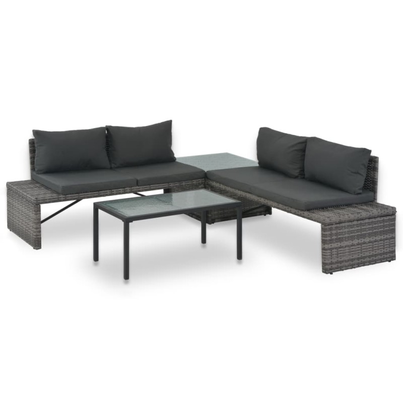 Conjunto lounge de jardim c/ almofadões 3 pcs vime PE cinzento-Sofás para exterior-Home Retail