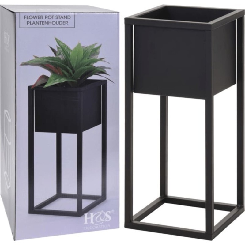 H&S Collection Floreira com suporte de metal 50 cm preto-Vasos e floreiras-Home Retail