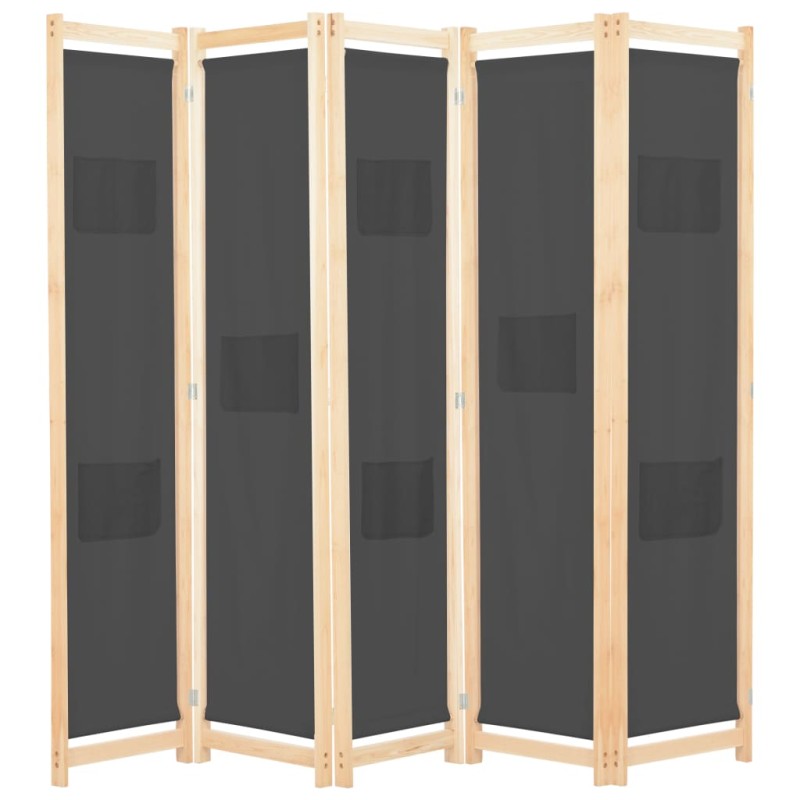 Divisória de quarto com 5 painéis 200x170x4 cm tecido cinzento-Biombos-Home Retail