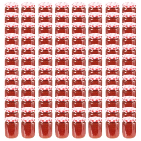 Frascos de vidro com tampas brancas e vermelhas 96 pcs 230 ml