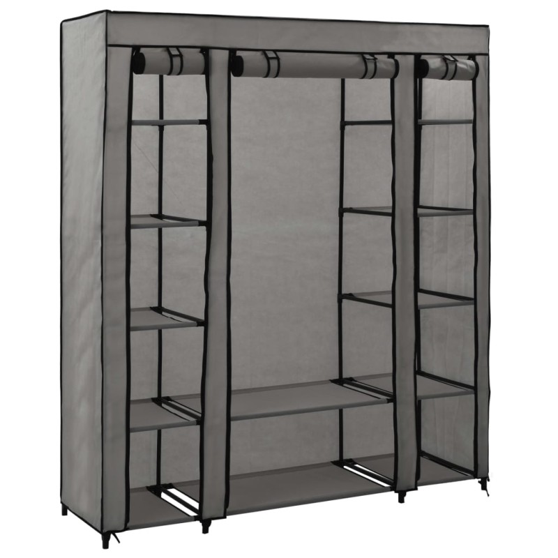 Roupeiro c/ compartimentos e varões 150x45x176 cm tecido cinza-Guarda-roupas-Home Retail