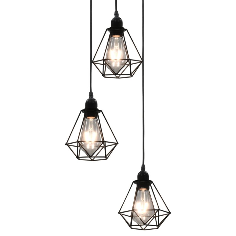 Candeeiro de teto com design diamante 3 lâmpadas E27 preto-Candeeiros-Home Retail