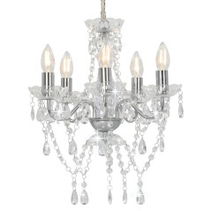 Lustre com contas de cristal redondo prateado 5 x E14